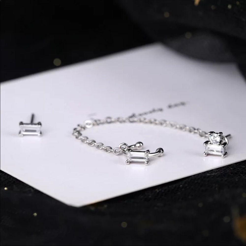 • Lorelei • Cz Earring Cuff Chain Stud - Picture 3 of 3